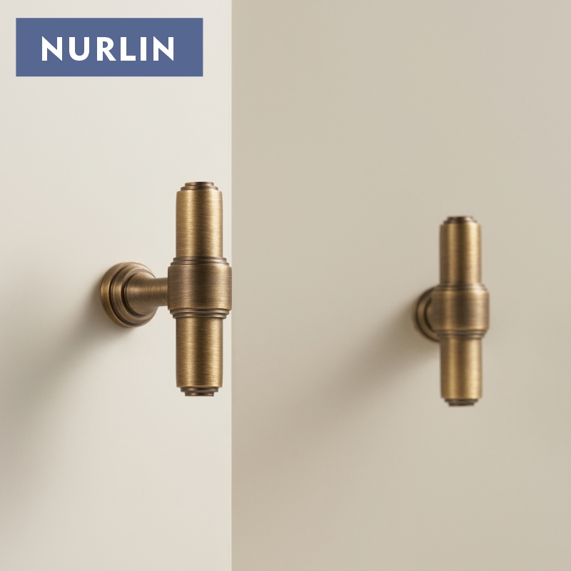 Furniture Hardware Kit - Nurlin ソリッドブラスフレンチレトロアンティークブロンズキッチンキャビネットドア引き出しノブワードローブハンドル T バー