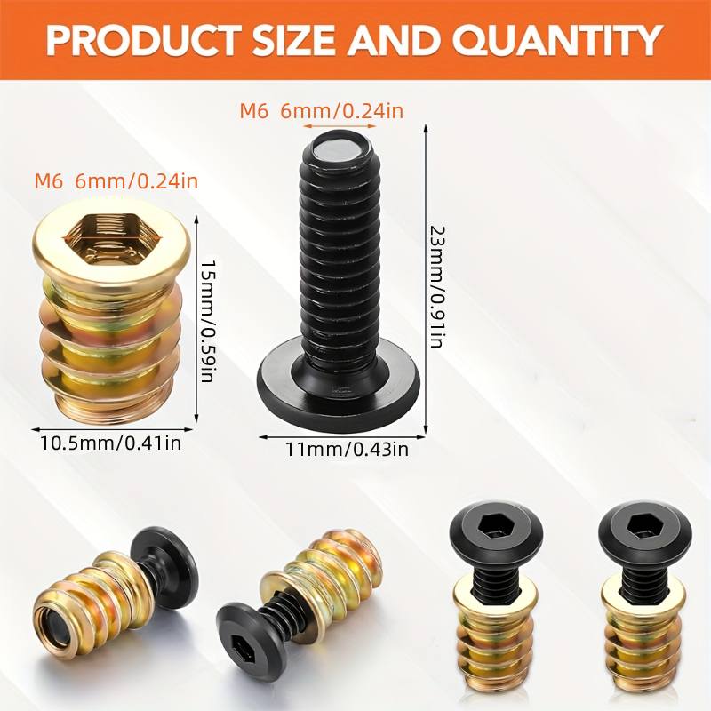 Furniture Hardware Connectors - 10 個のナットねじ込みインサート組み合わせツールキット木製家具用六角ソケットネジコネクタボルトファスナーハードウェア