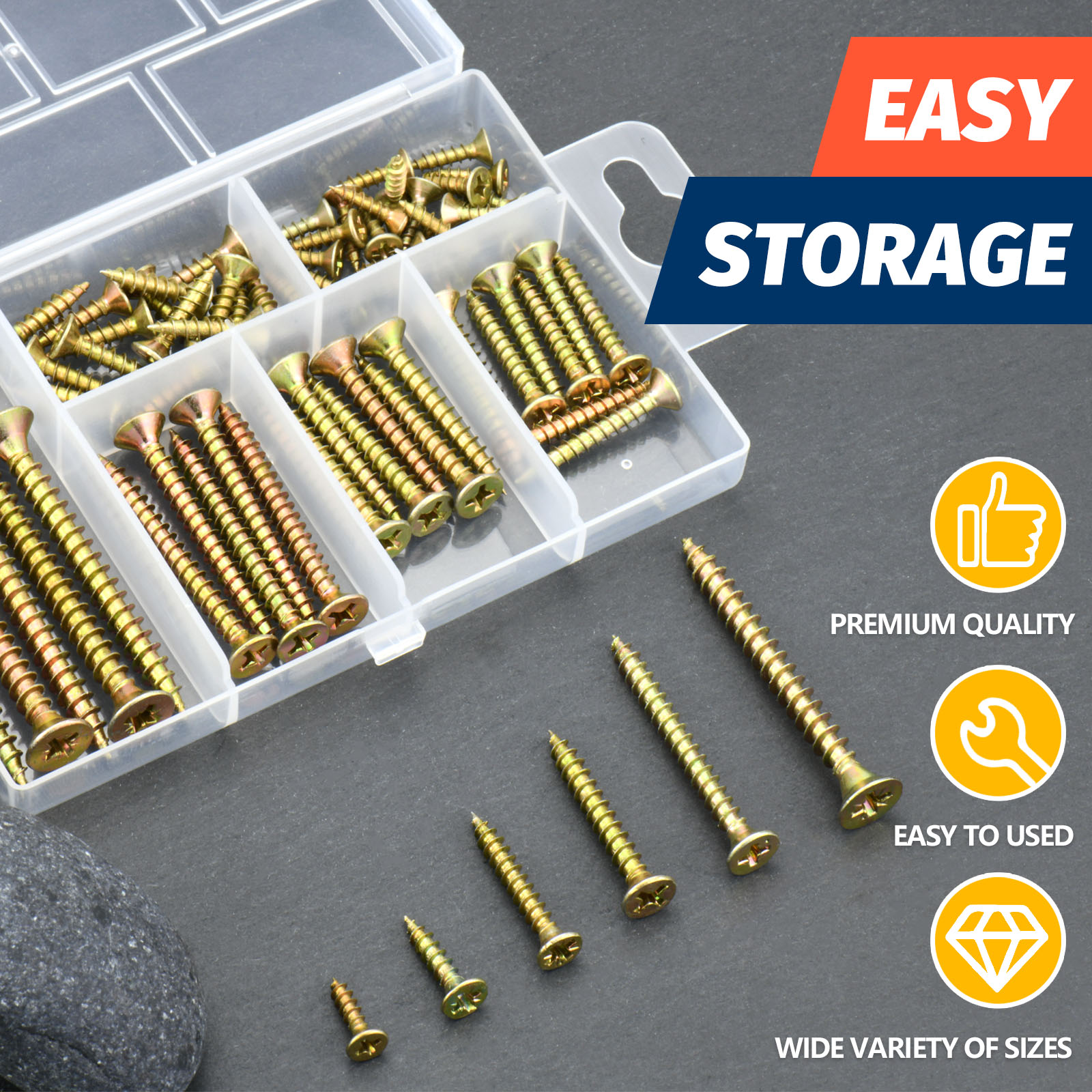 Furniture Hardware Fixing Screws - 高硬度木ネジキット (6サイズ 60個) - プラス平頭粗ネジ -
