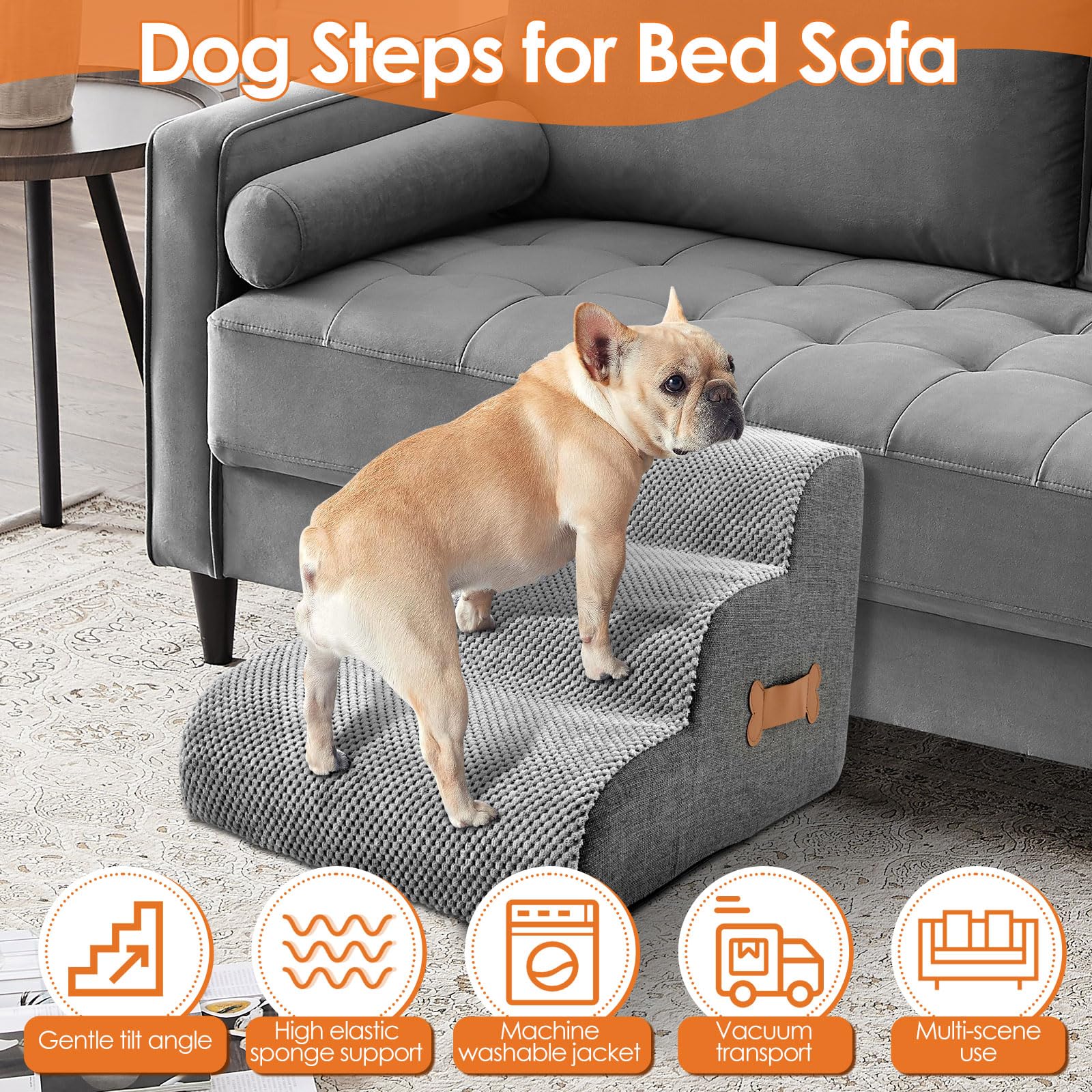 Furniture Hardware For Bed - 犬用階段、ペット用階段、骨型ハンドル付きソファベッド横用スロープ、ペットの関節保護用、高齢犬用安全階段