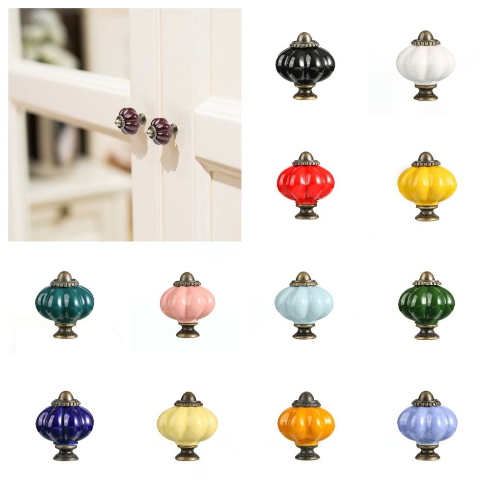Cabinet Knob Round - シンプルな単穴セラミックパンプキンハンドルヨーロピアンスタイルヴィンテージキャビネットノブラウンドドアプルハンドルハードウェア