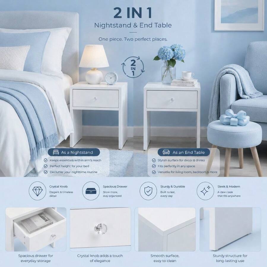 2-in-1収納スツール＆ナイトスタンド、クリスタルノブ付き - Furniture Hardware Kit のレビューと価格