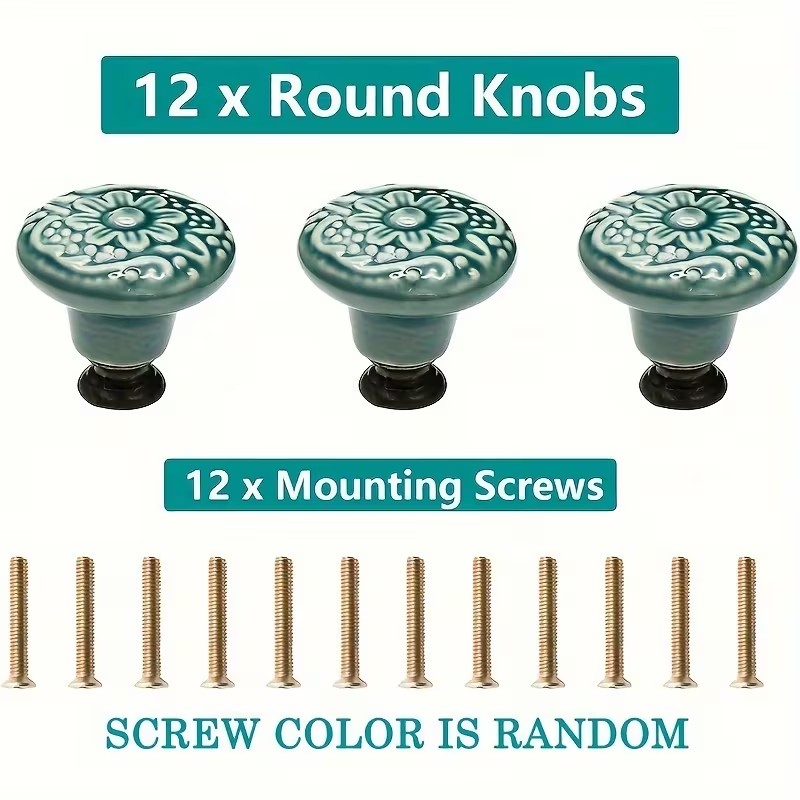 12個のセラミック製キャビネットノブ、花柄デザイン、耐久性の - Furniture Hardware Wood のレビューと価格