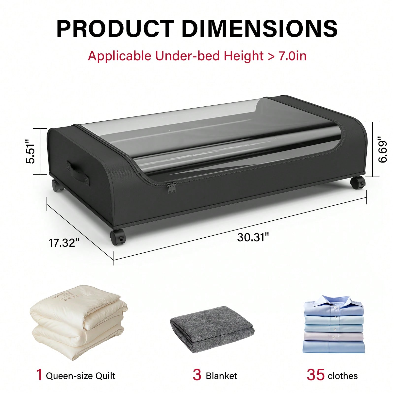 ベッド下収納オーガナイザー（ホイール付き、透明トップ、折りた - Furniture Hardware For Bed のレビューと価格
