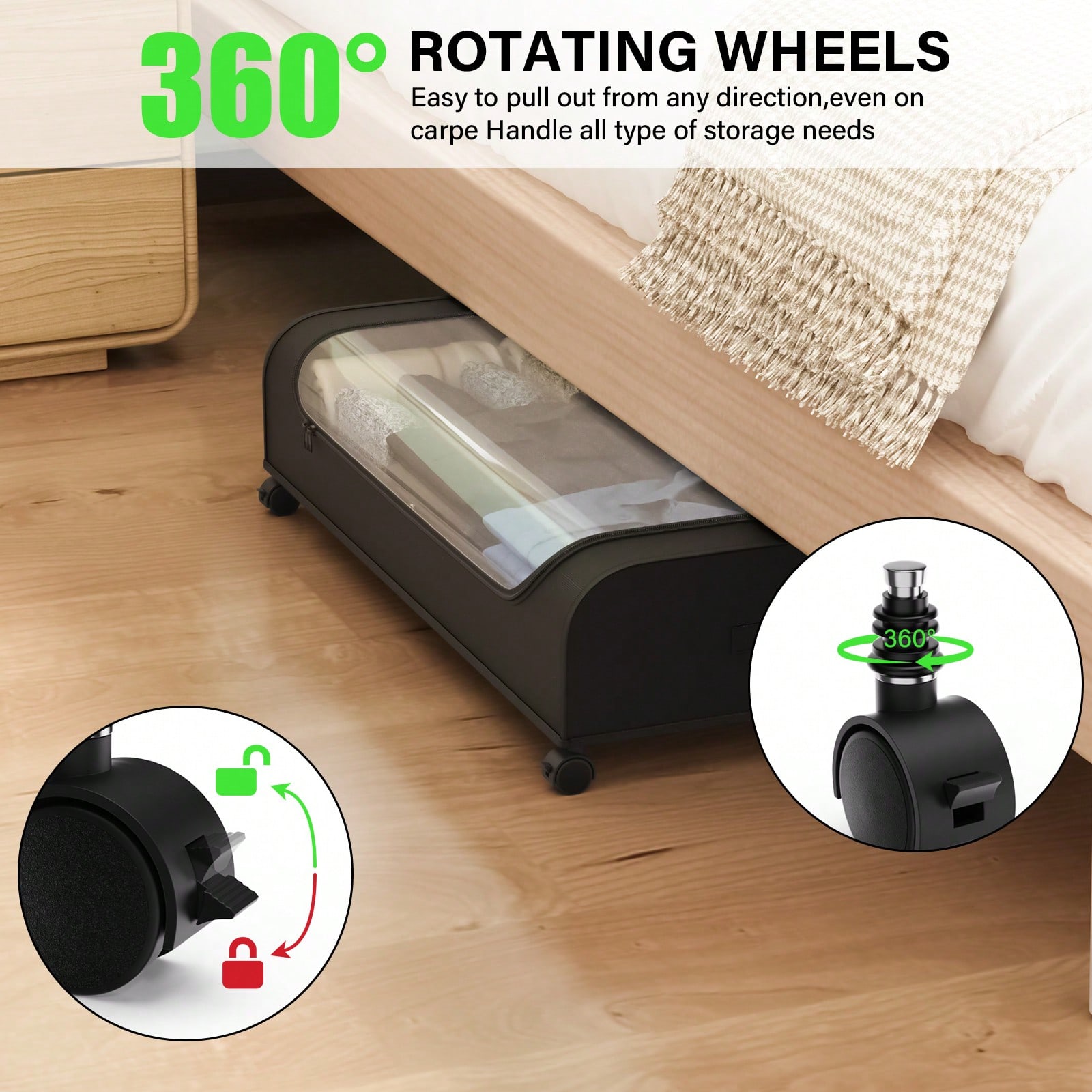 ベッド下収納オーガナイザー（ホイール付き、透明トップ、折りた - Furniture Hardware For Bed のレビューと価格